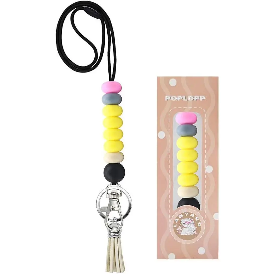 Cute Lanyards for Id Badges and Keys for Women Teacher，Silicone Beaded Breakaway Lanyard with Keychain for Nurse Students Employees Office worker