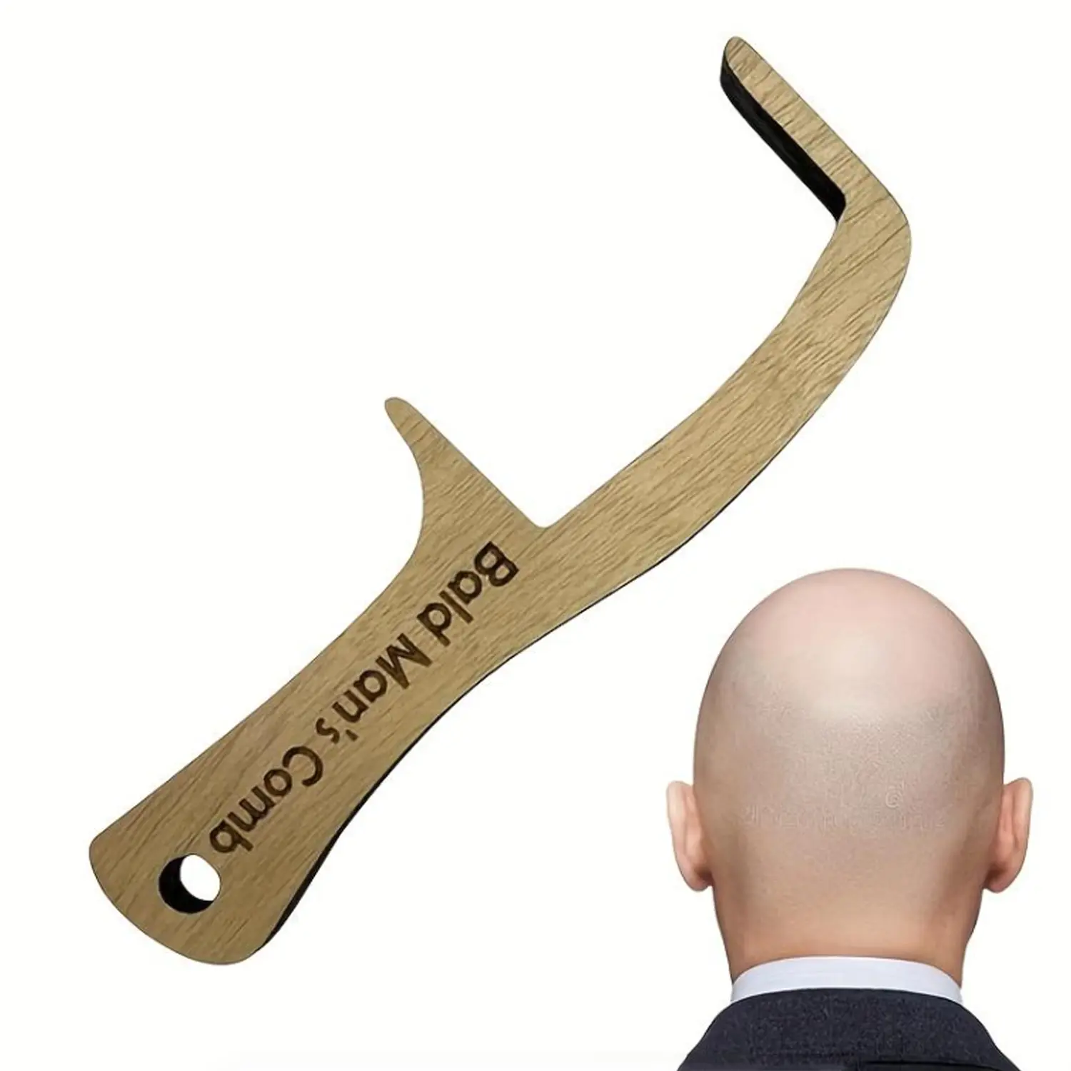 Funny Bald Men Comb - Memorable Unique Wooden Handicraft Gag Gift Design, Humorous Hair Loss Joke Present, Perfect for April Fools' Day, Christmas White Elephant, Men’s Birthday Party, Party Favor & Stocking Stuffers