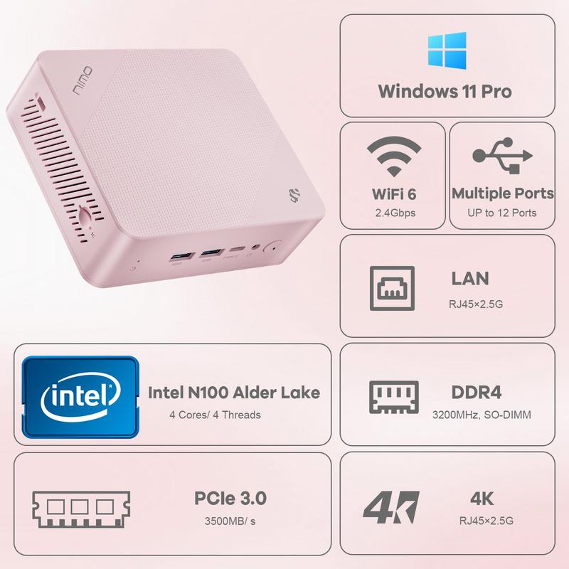 NIMO Mini PC Desktop, 12th Gen N100(Beat i3 1115G4) Mini Desktop Computers with USB3.2 BT5.2 WiFi 6, 8GB/16GB RAM 256GB/512GB/1TB SSD 4K Triple-Monitor Display Micro Computer for Student Home Office