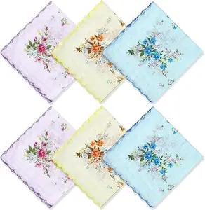 6 pcs Retro Floral Printed Handkerchief Set - Soft Handkerchiefs Suitable for Weddings, Graduation Ceremonies, Party Gifts, Tea Party Decorations