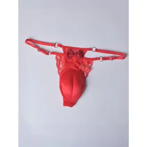 Men's 3D Padded Thong (Designed for Crossdressers) — Sheer Lace Mesh Lingerie with Adjustable Straps; Comfortable G-String Suitable for Crossdressing (CD), Cosplay, and Roleplay; One Size Fits All (Suitable for 40–80 kg).