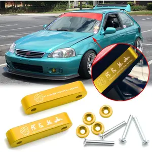 JDM Hood Spacer Hood Riser 3/4" Replacement Front Hood Vent Space Riser Spacer Anodized Gold Silver Aluminum Alloy Billet Compatible with Honda Civic CRX Del Sol, Acura Integra