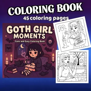Gothic Girl Coloring Book, 45 Pages Pastel Gothic & Emo Style Patterns, Adult Coloring Book, Stress Relief, Art Therapy, Perfect Gift, Halloween Party Gift, Doodle Books