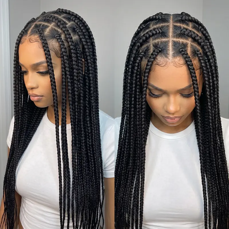 Dosay Jumbo Knotless Box Braids, Full Lace Square Grid Box Braids Wig, Synthetic Large Square Braided Lace Wig With Baby Hair, 36inch, Breathable&Lightweight.