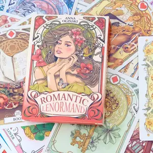 Romantic Lenormand Oracle Cards 10.2*7.2cm English Vision Art Nouveau Floral Motifs 37 Pcs Deck 4*2.8inch For Party, Board Games