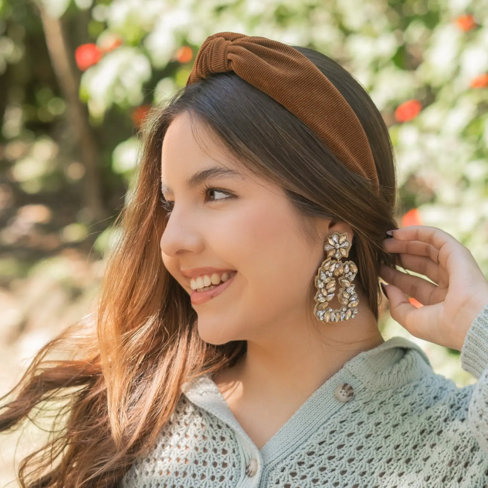 Wide Copper Shimmer Corduroy Knot Headband
