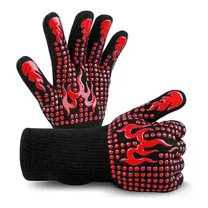 BBQ & Grill Gloves, Oven Gloves, 1472°F Silicone Oven Mitts Heat Resistant Grilling Gloves Fireproof Non-Slip for Barbecue Cooking Baking Smoking, 1-Pair Red