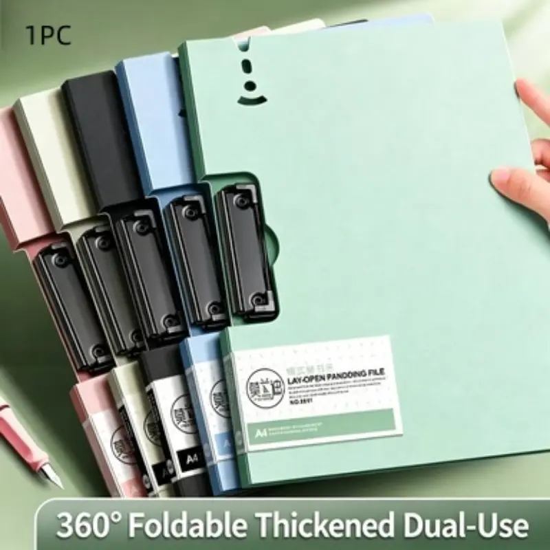 A4 360° Foldable Clipboard Folder Folio, Thickened PP Writing Board with Pen Holder, Dual-Use Documents Organizer for Students, Office & School Supplies