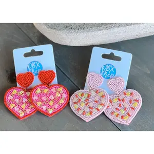 Sprinkle Heart Seed Bead Dangle Earrings