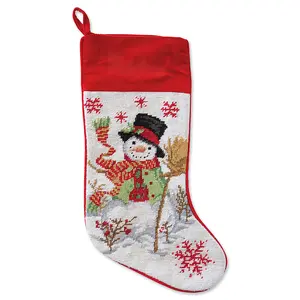 Lillian Vernon Non-Personalized Heirloom Christmas Stocking Needlepoint Snowman, 100% Wool, 9.5" W x 17" L, By Lillian Vernon