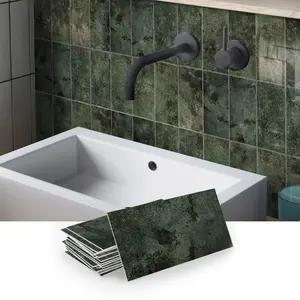 16/32/64PCS SJM 3D Vintage Dark Green Tile Stickers Self-Adhesive PE Foam Waterproof Kitchen Bathroom Decoration