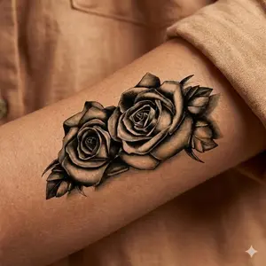 Waterproof Black Double Rose Body Art Stickers - Temporary Tattoos for Parties & Events. Safe, Long-Lasting, Easy to Apply & Remove. Skin-Friendly, Sweat-Resistant, No Residue. Perfect for Festive Body Decoration.
