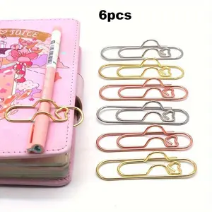 Random Color Metal Fixed Pen Clip, 6/12/24 Counts Cute Pen Buckle, Paper Clip with Pen Buckle, Journal Diary Accessories, Stationery Accessories, Multifunctional Pen Clip, Paperclip