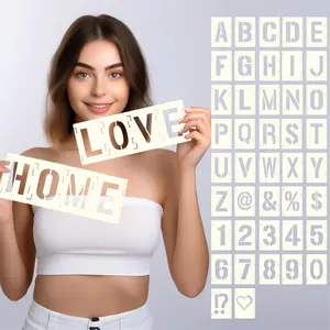 42 count Traceable Interlocking Stencil Template Set, 3 Inch  Letter Stencils, Alphabet Numbers and Symbols for Painting On   Journal Canvas Rock Sign Wall Art Fabric Chalkboard