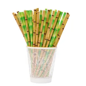 25-Pcs Biodegradable Green Bamboo Paper Straws – 2-Tone Eco-Friendly Smoothie & Juice Straws for Birthday, Wedding & Party Decor