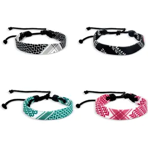 4Pcs Palestinian Keffiyeh Bracelets for Women Men Country Proud Adjustable Braided Wristband Woven String Bracelets