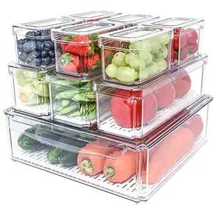 10-Pack Stackable Fridge Organizer Bins with Lids, BPA-Free, Clear for Food and Drinks
