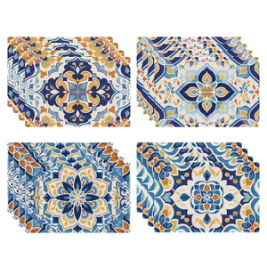 Set of 4  Diamond Painting Placemats Kit | Boho Mediterranean Blue & Yellow Tile Mandala | DIY Full Drill Rhinestone Art | Non-Slip,Sparkly Kitchen Table Mats for Adult Crafts & Home Decor