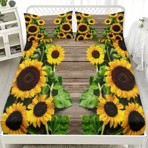 2/3pcs Sunflower Wood Board Background Series Fitted Sheet Set, Suitable For Bedrooms, Hotels, Dormitories And Other Places, Machine Washable (1 Fitted Sheet + 1/2 Pillowcase, No Core)