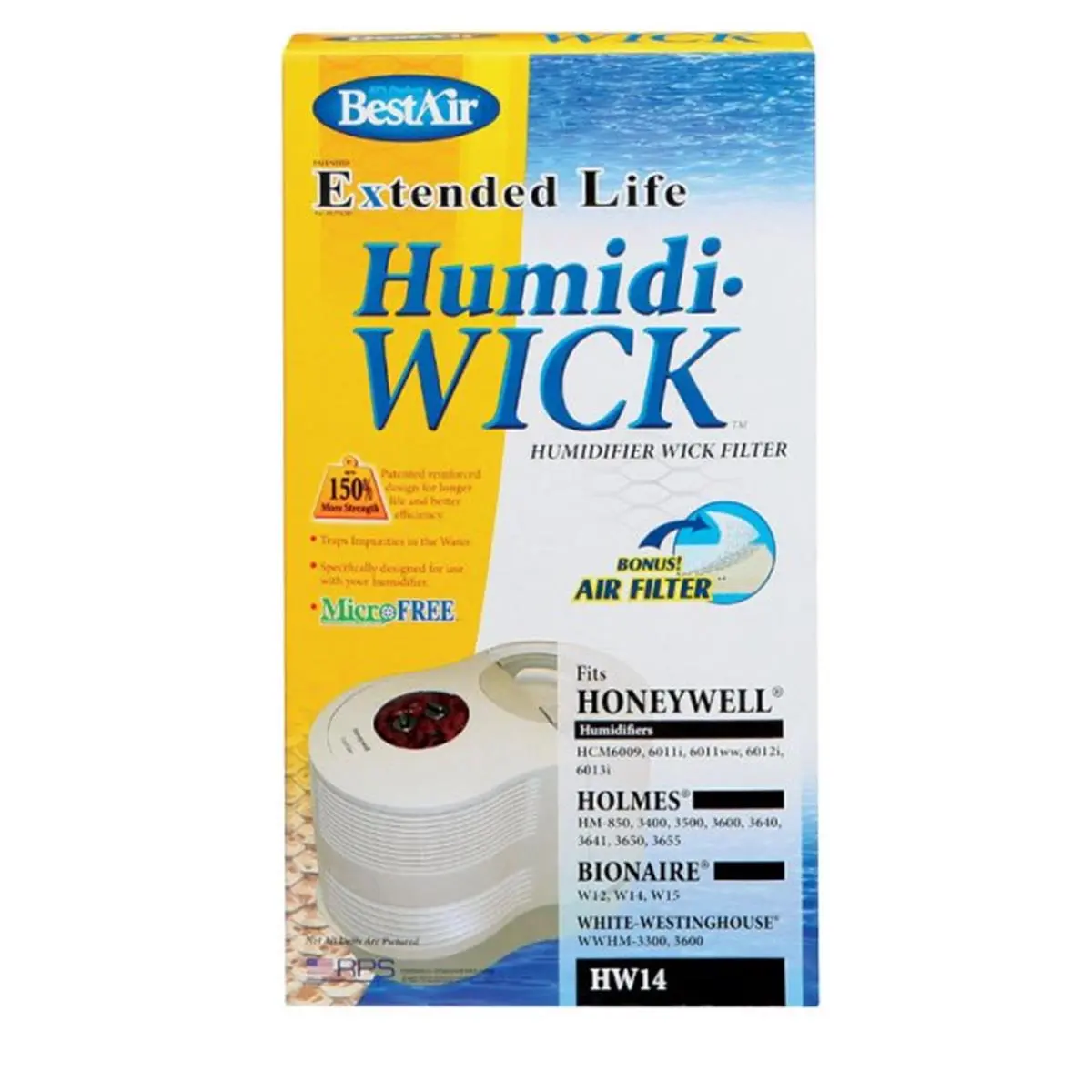 RPS HW14 Extended Life Humidifier Filter - 14x8x3.2", Anti-Microbial Treated, Patented Reinforced Design, Traps Impurities in Water, Long-Lasting