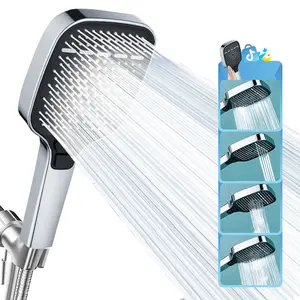 BOZIWA shower head with mist, jet, and rainfall modes — features a large coverage spray, one-button mode switching, and comes with a hose and holder.