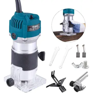 Electric Wood Router Hand Trimmer 800W 110V 30000R/MIN for Laminate Milling Engraving Slotting Trimming Carving (Blue)