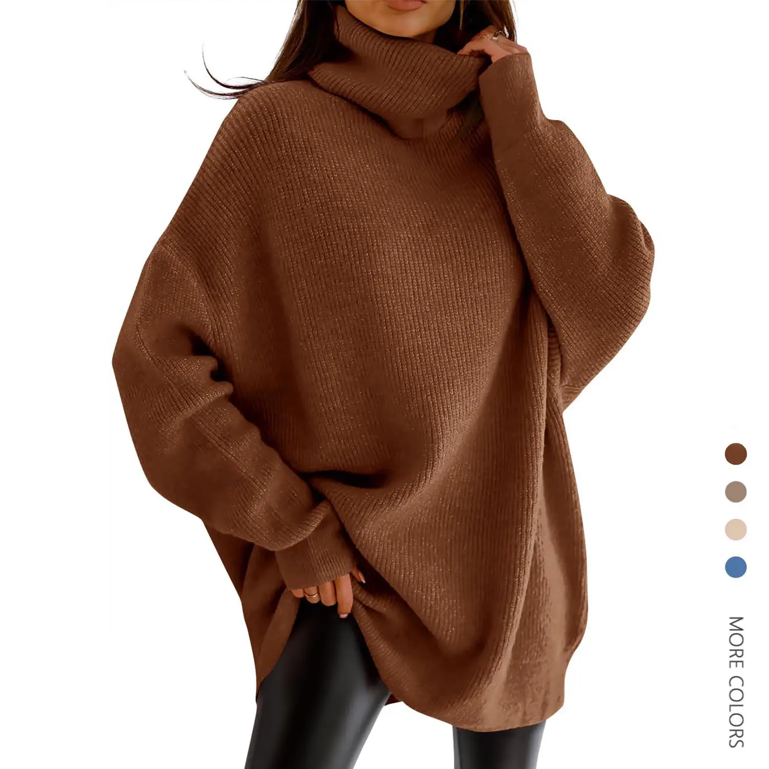 Danedvi Women's Minimalist Cowl Neck Knit Pullover - Oversized Batwing Sleeve Chunky Knitting Top for Casual, Work Wear, Pair with Skinny Pleated Short Skirts, Long Sleeve, Fit, Comfortable, Tops, Loose, Knitwear, Basic, Solid, Turtleneck, High Neck
