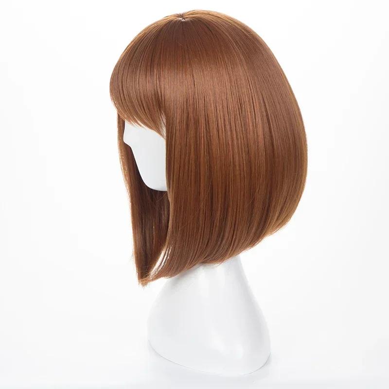Anime My Hero Academia Ochako Uraraka Synthetic Wigs Short Brown Bob Heat Resistant Cosplay Costume Wig
