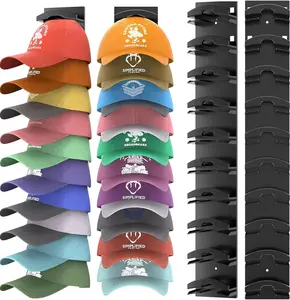 Hat Organizer for Baseball Caps 2 Pack, Hat Rack for Wall with Strong Adhesive Hold up to 20 Hats, Hat Hanger Holder Display for Door Closet, Cap Organizer Storage Multilayer Two Mounting Option