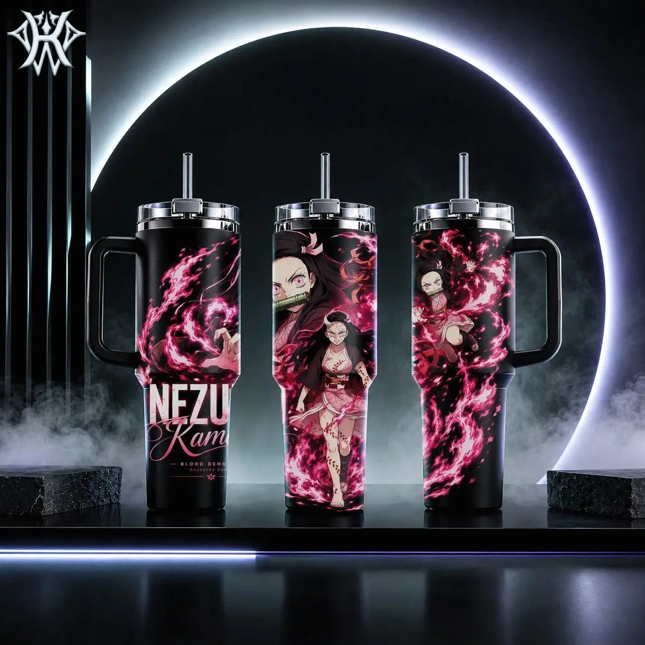 Nezuko Kamado Demon Slayer Anime Tumbler 20oz 40oz with Handle Straw Pink Blood Demon Art Awakened Form Stainless Steel Insulated Travel Mug Gift for Fans Otaku Merch Kawaii Birthday Aesthetic Cup