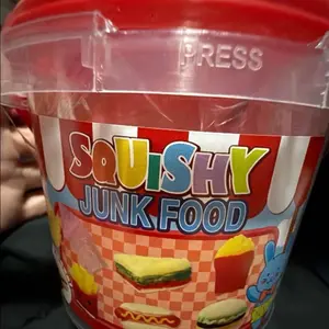 Tub of squishy junk food mochi stress relief toy