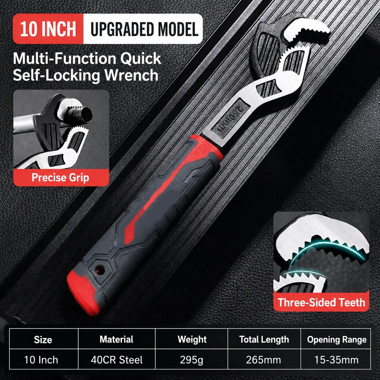 10-Inch Quick Self-Locking Wrench,Multi-Function Adjustable Pipe Wrenchfor Plumbing, Auto Repair & Home Use