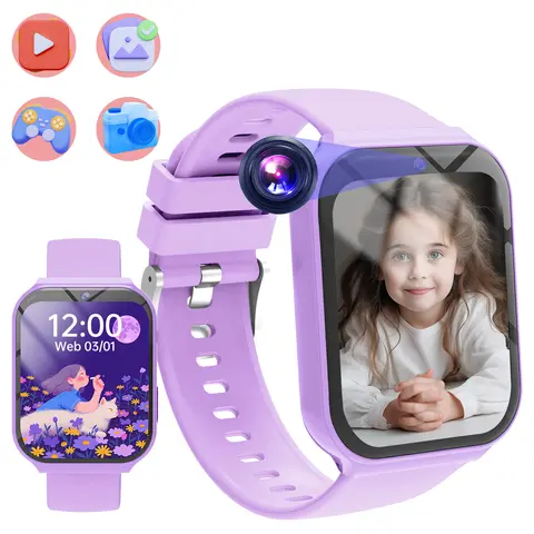 Kids' Smartwatch, Rechargeable, with 18 Built-in Games, Front-facing Camera, Flashlight, Pedometer, Calculator, High-Capacity Battery, Android Smartwatch, a toolkit for birthdays
