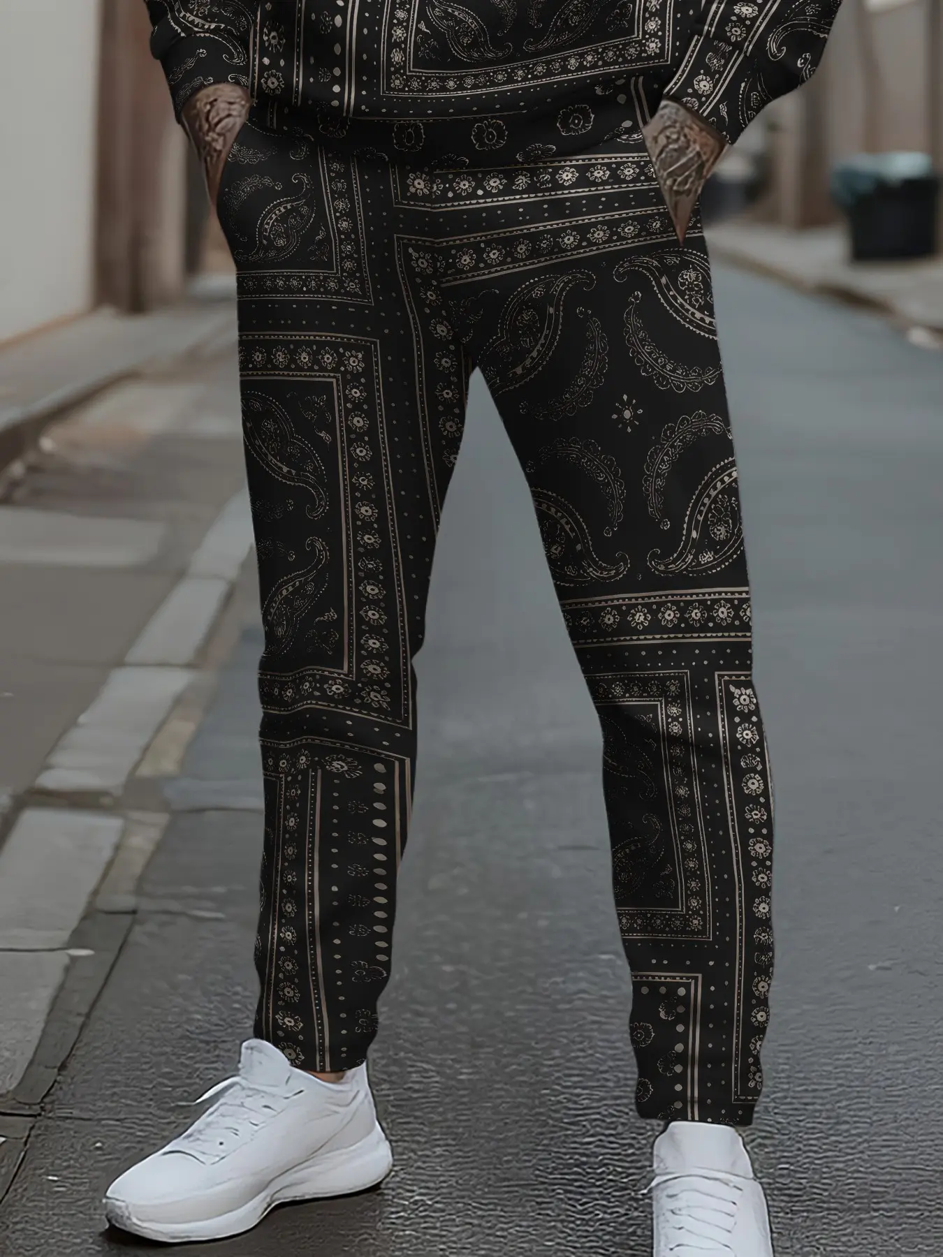 Men's & Paisley Turban Printed Jogger Pants, Vintage Paisley Pattern Casual Sportswear, Fitted All Seasons Lounge Wear