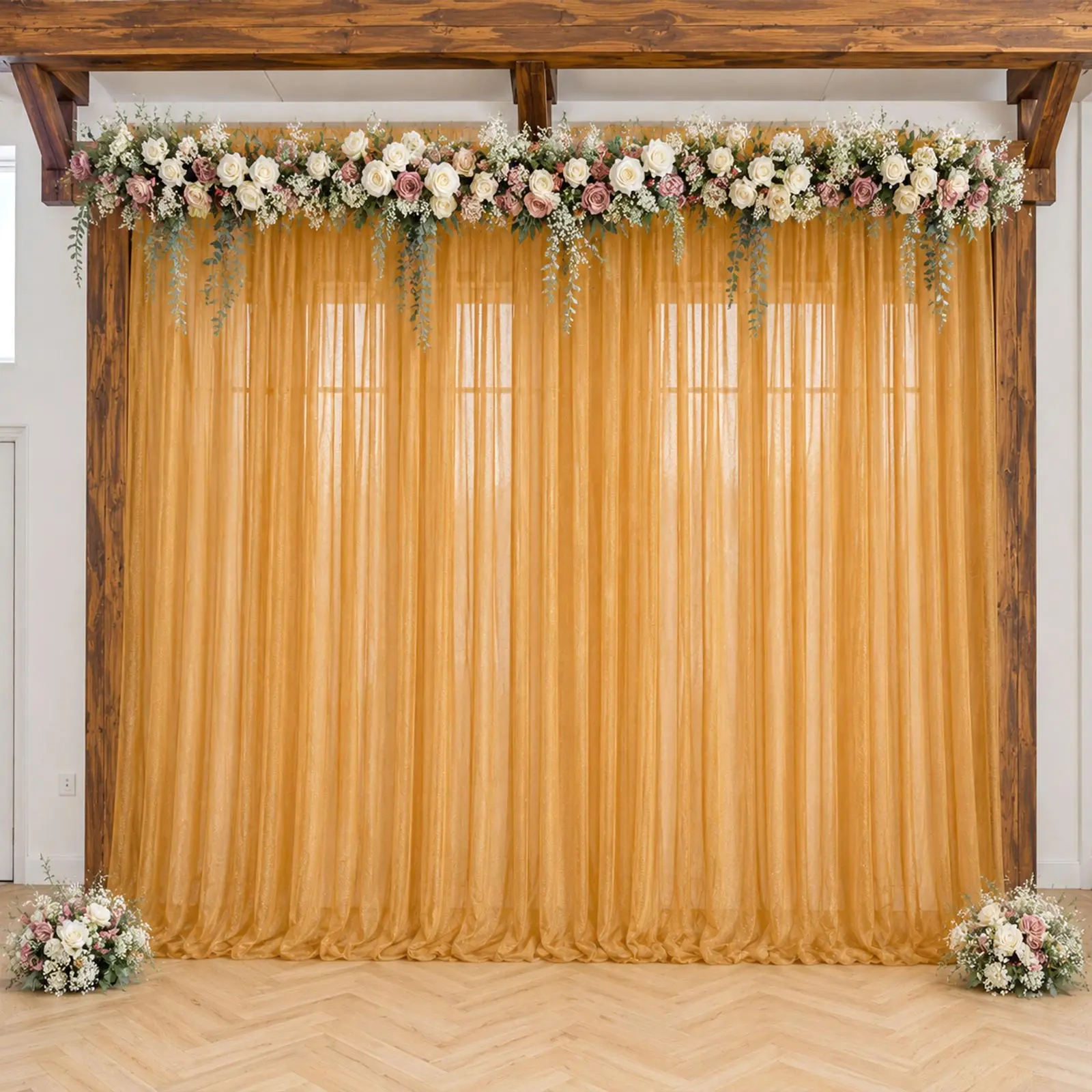 Gold Sheer Backdrop Drape – 5ft x 14ft Wedding Arch & Ceiling Decor Panel, Wrinkle Resistant with Soft Shimmer