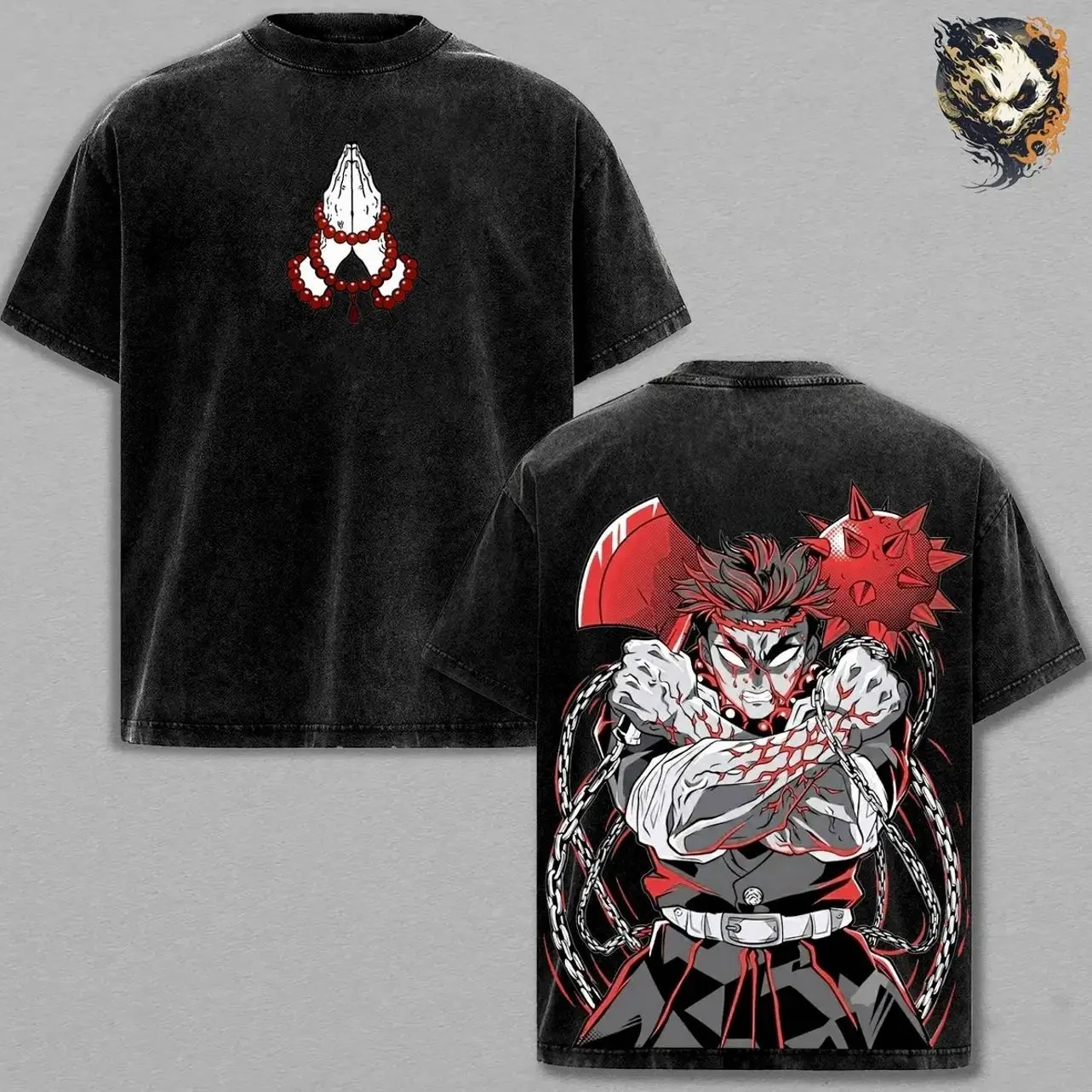 Gyomei Himejima Washed Tee – Demon Slayer Anime Manga T-Shirt, Stone Hashira Demon Slayer Corps Vintage Graphic, Unisex Oversized Streetwear, Gift for Kimetsu no Yaiba Fans 5DW