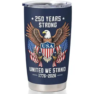 ShinyKT American Flag Coffee Tumbler - Unique 1776-2026 Independence Day Tumblers, Gifts for Man Veteran Army Soldier, Stainless Steel Iced Coffee Tumbler, 250 Years of Freedom Gifts for Grandpa Dad