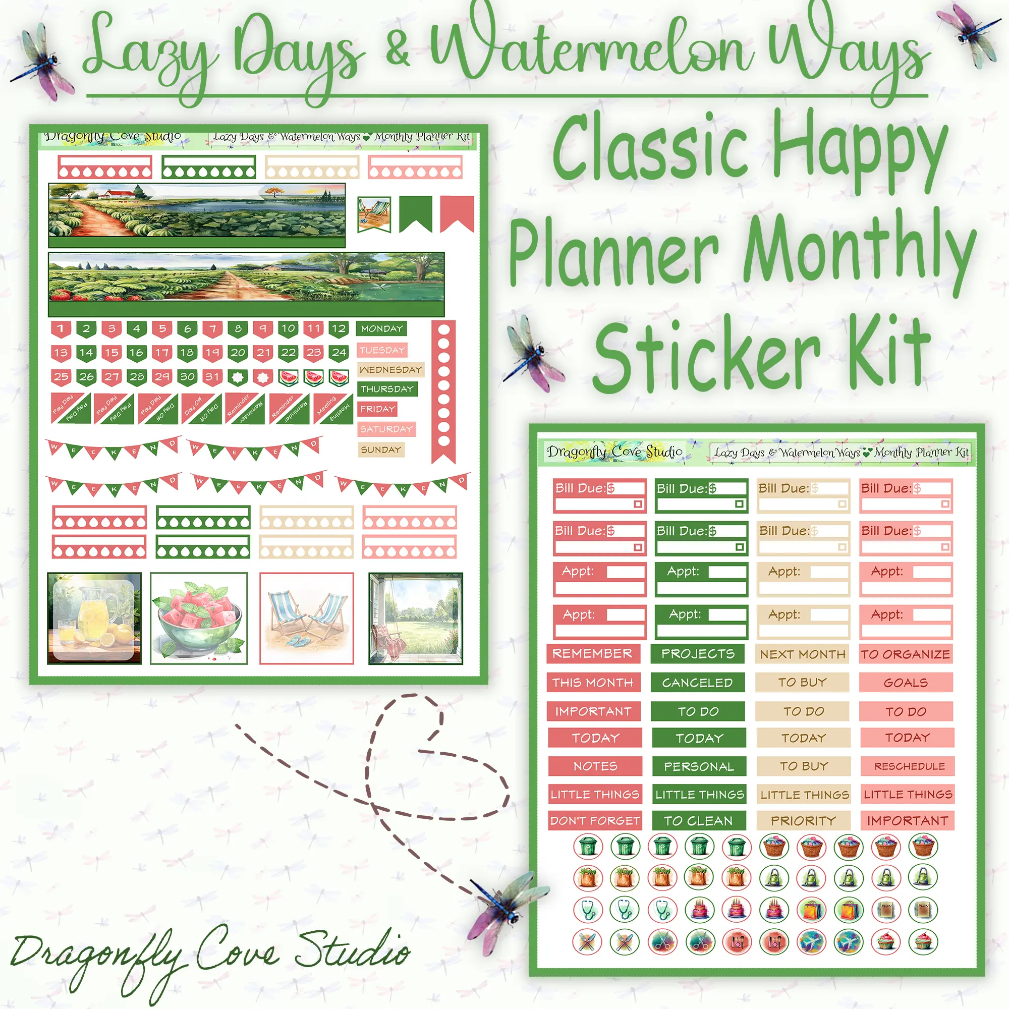 Classic Happy Planner | Monthly Sticker Kit | Lazy Days & Watermelon Ways