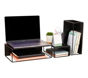 Mind Reader 3 Piece Metal Desktop Riser Set for Monitor, Black
