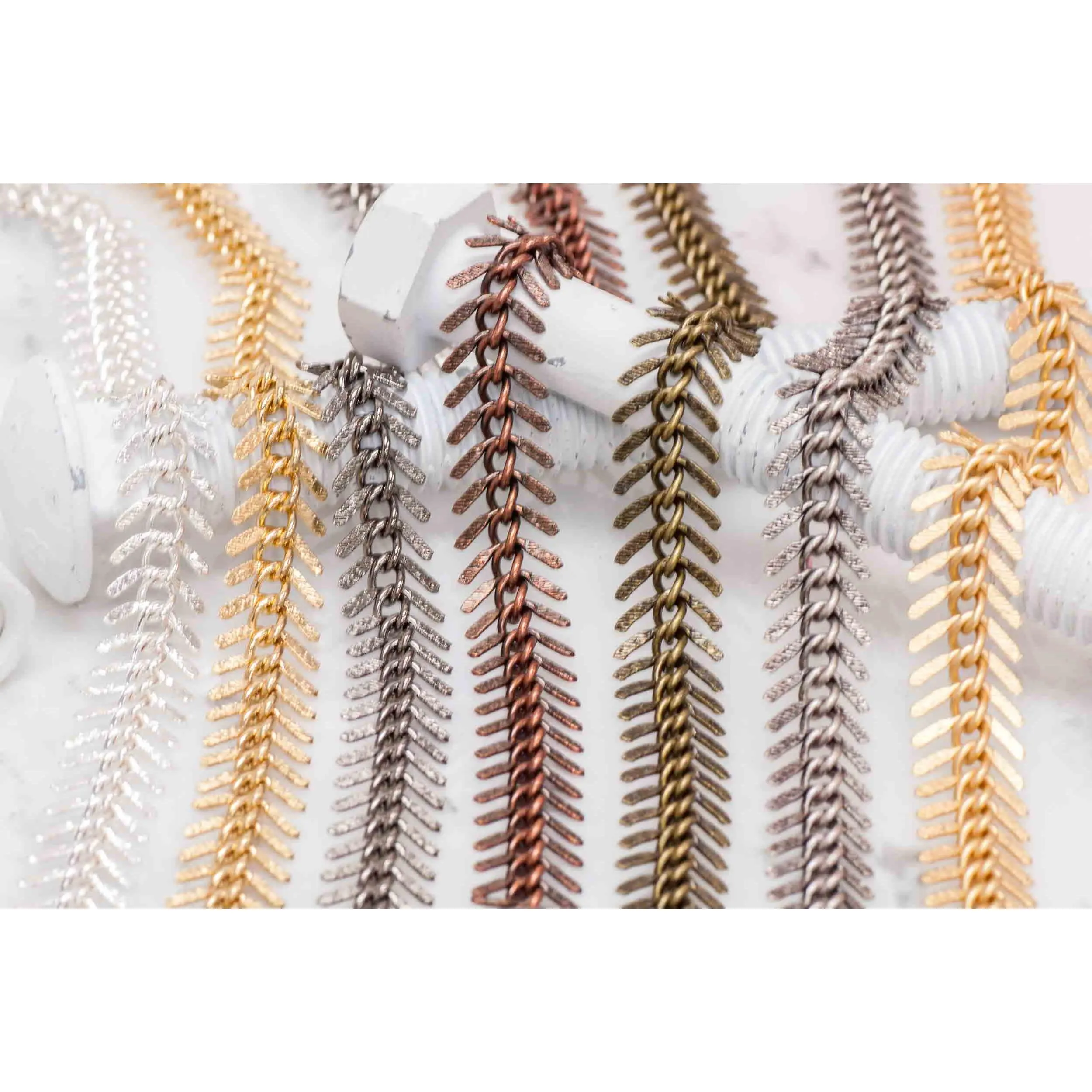 13mm Textured Fishbone Chain - Made of plated brass - Sold by the foot - Ch-301