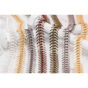 13mm Textured Fishbone Chain - Made of plated brass - Sold by the foot - Ch-301