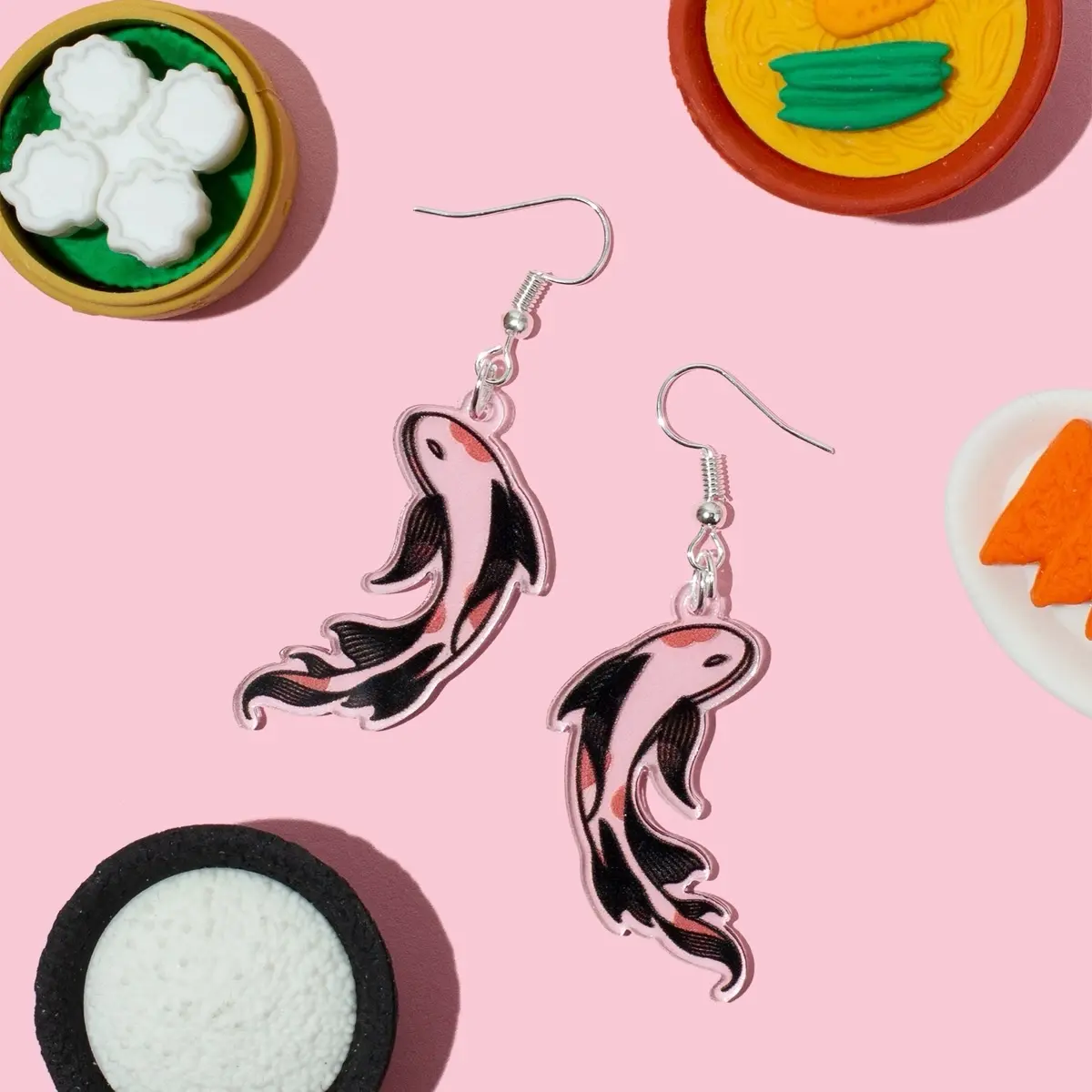 BUNNYBOOP Koi Fish Earrings - Cute Acrylic Aesthetic Jewelry inexpensive jewelry fishhook earring goldfish
