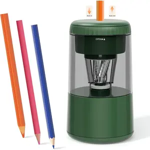 Electric Pencil Sharpener with Adjustable Tip Thickness, Auto Stop, Type-C Rechargeable, for Wooden, Colored Pencils (7-8mm), Portable Design for , Office & School, Green