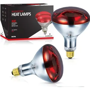 250 Watts R40 Red Heat Lamps Outdoor Bulbs for Pets Flood Light Bulb for Chickens Infrared Reflector 250W R40 Incandescent Medium E26 Base 2 Pack