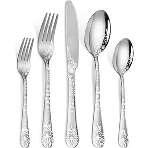 40 Piece Silverware Set, Stainless Steel Flatware Cutlery Set Service for 8, Mirror Polished Tableware Eating Utensils Set for Home Kitchen, Include Knife Fork Spoon Set, Dishwasher Safe