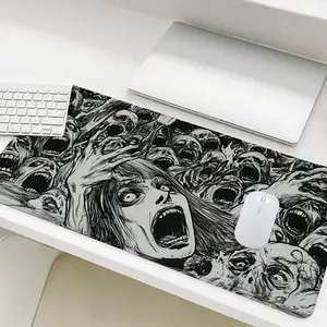 Horror Anime Pattern Mouse Pad, Rectangle Gaming Mouse Pad, Non-Slip Rubber Base Stitched Edge Desk Pad for Home Office