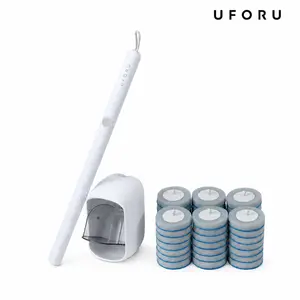 UFORU Disposable Toilet Brush System with Wall Mount Holder, Toilet Cleaning Wand with Built-In Cleaner Refills, No-Touch Press Release Toilet Bowl Scrubber for Bathroom Cleaning