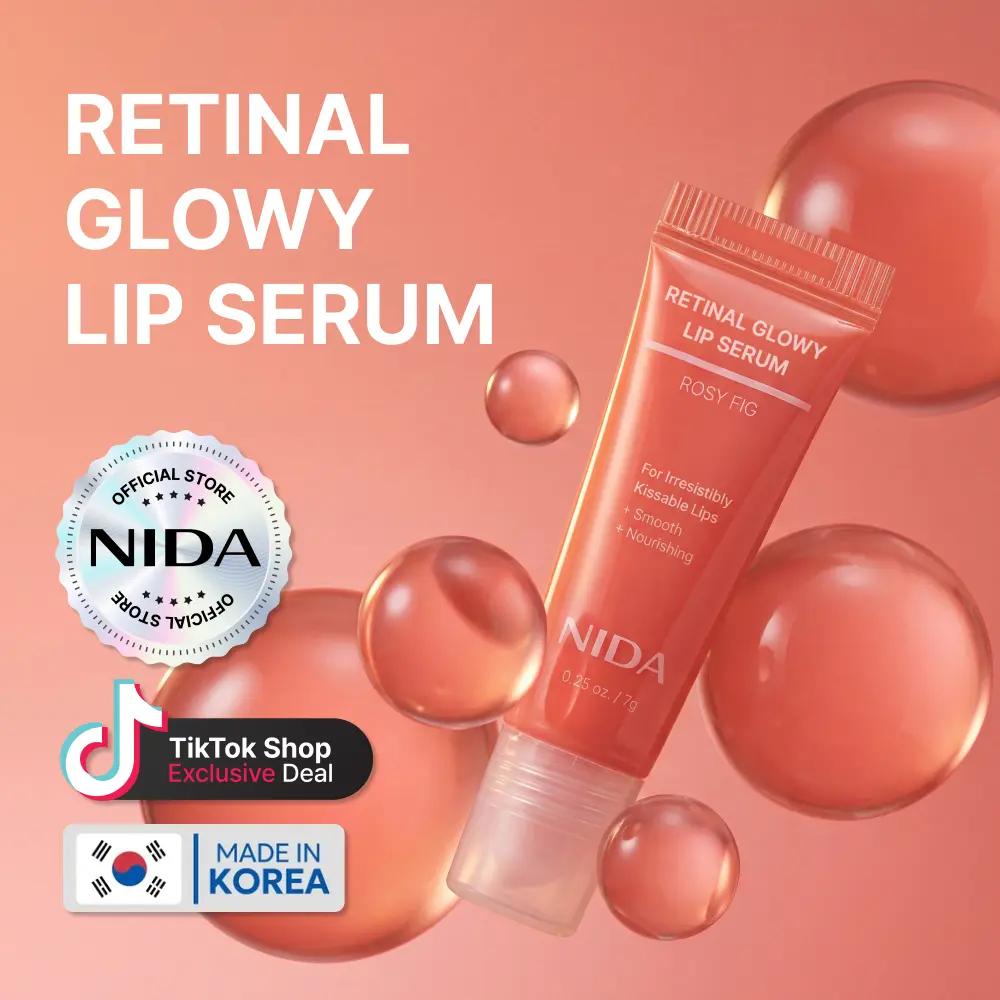 NIDA Retinol Glowy Lip Serum Dewy Hyaluronic Acid Peptide Hydrating Daily