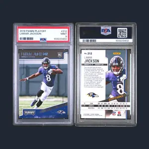 Panini 2018 Playoff Lamar Jackson Rookie PSA Mint 9 Card #212 Baltimore Ravens Football Trading Card 103223402