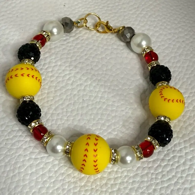 Handmade softball theme charm bead bracelet